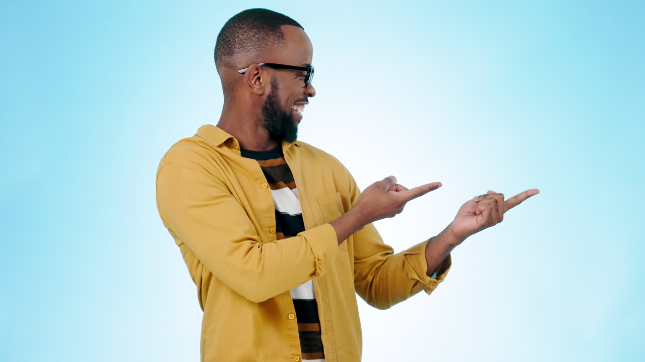 Pointing, decision and face of black man