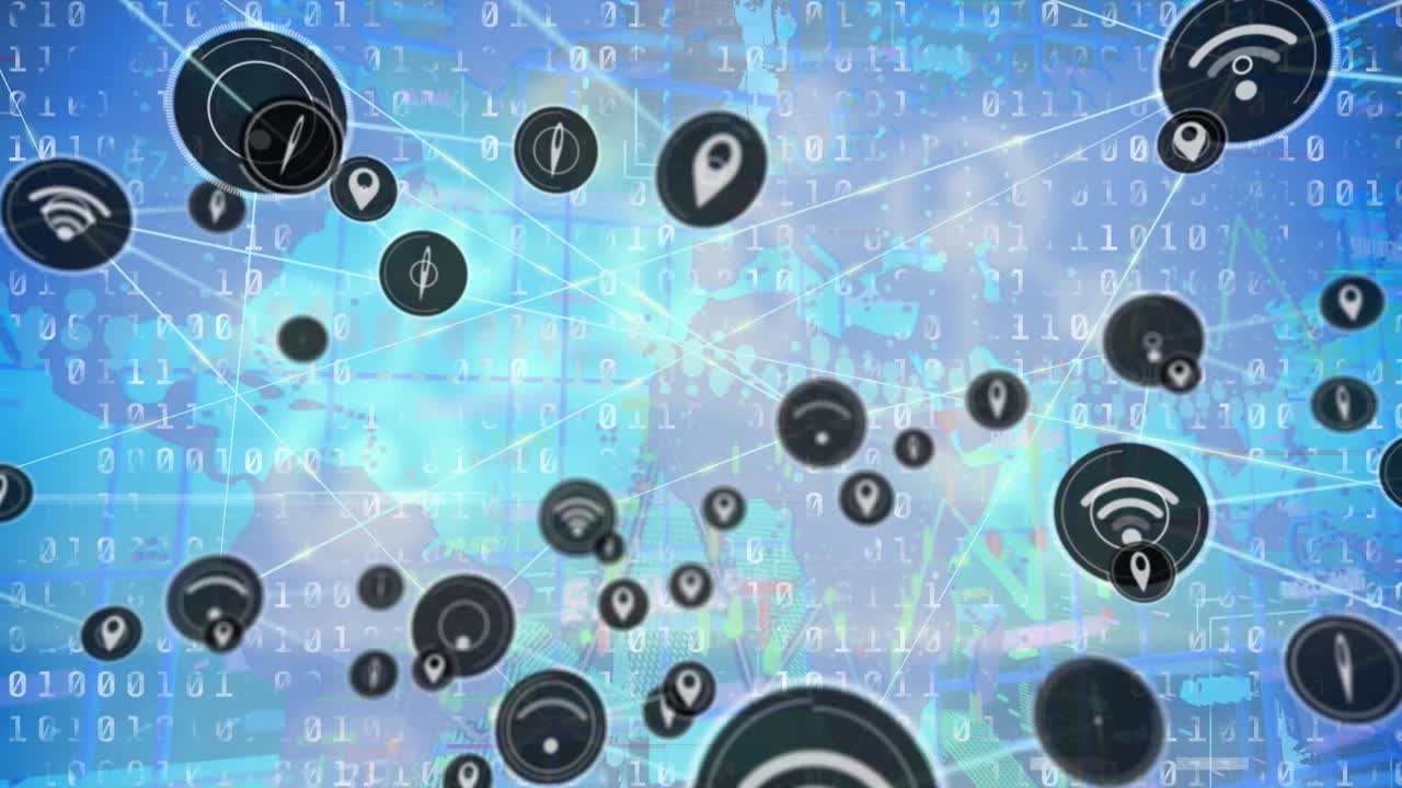 Animation af forbindelsesnetværk med ikoner over databehandling