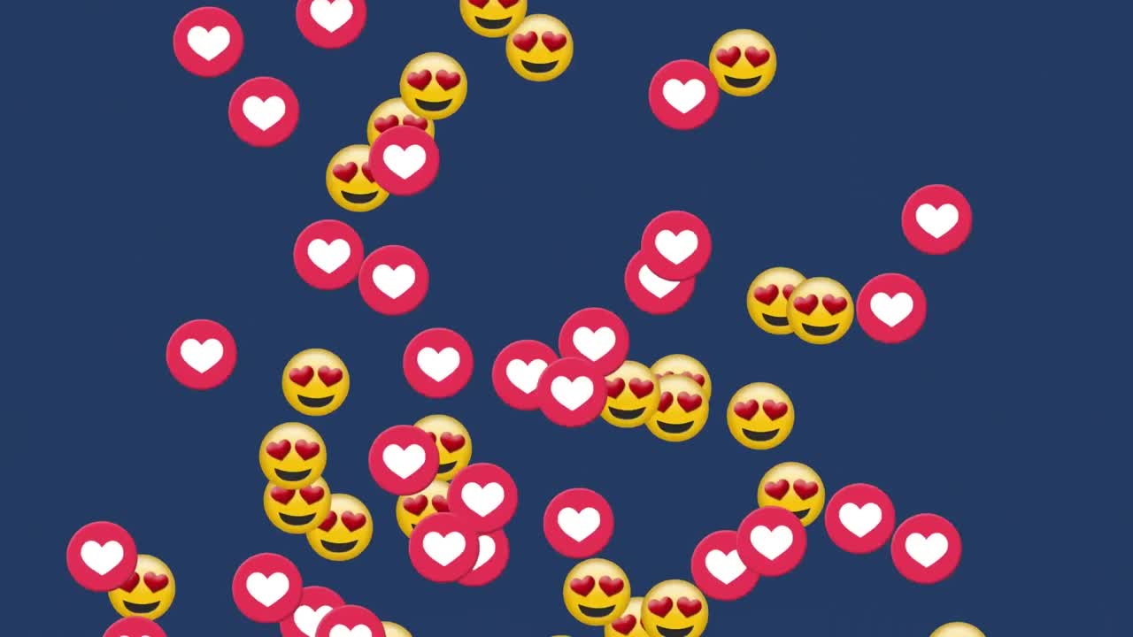 animación de los iconos emoji sobre un fondo azul