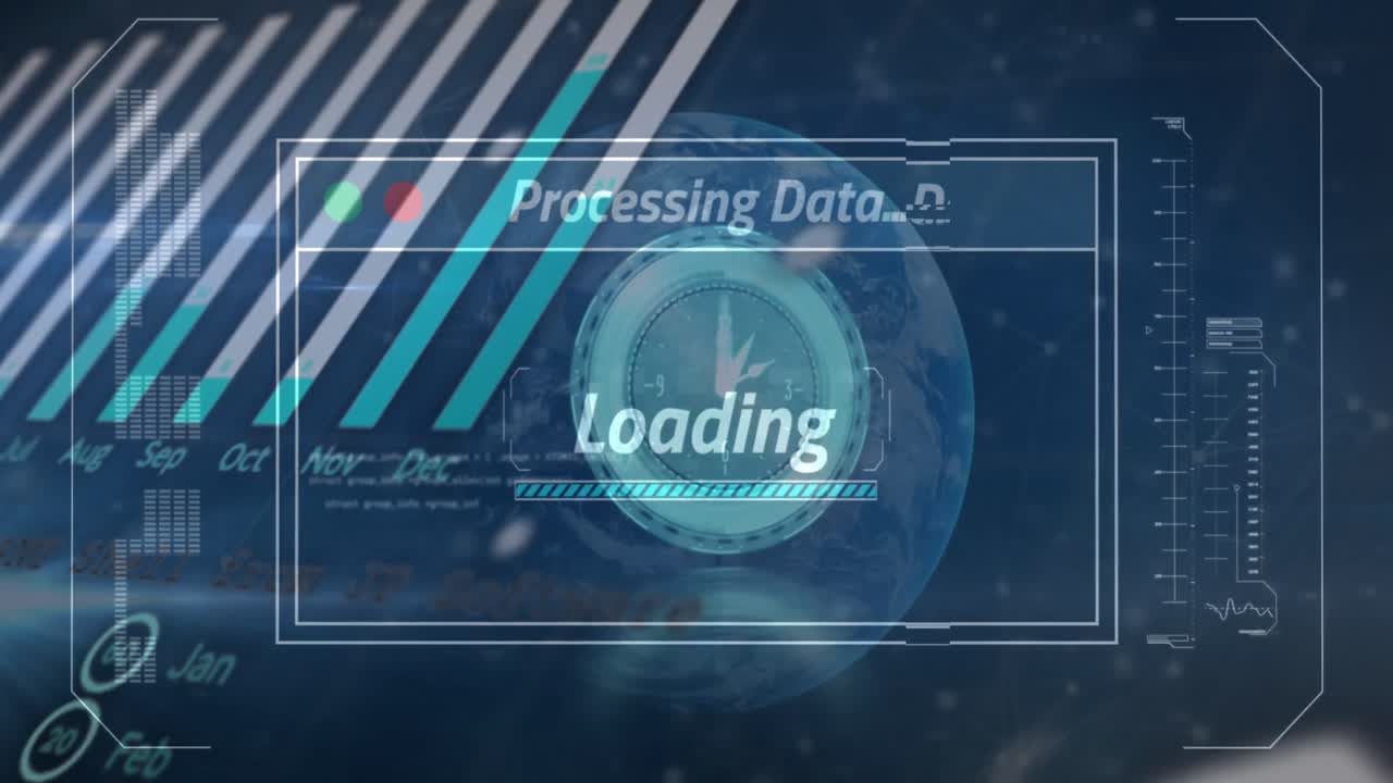 백인 여성의 눈 위에 데이터 처리와 함께 디지털 화면의 애니메이션