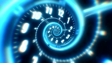 rotating spiral of a luminous clock from numbers. abstract seamless animation.