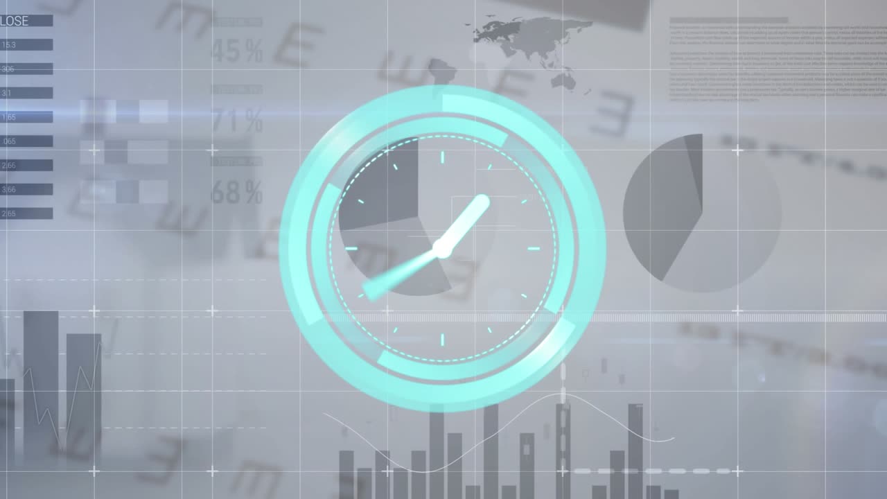 Animazione di elaborazione dati su orologio in movimento
