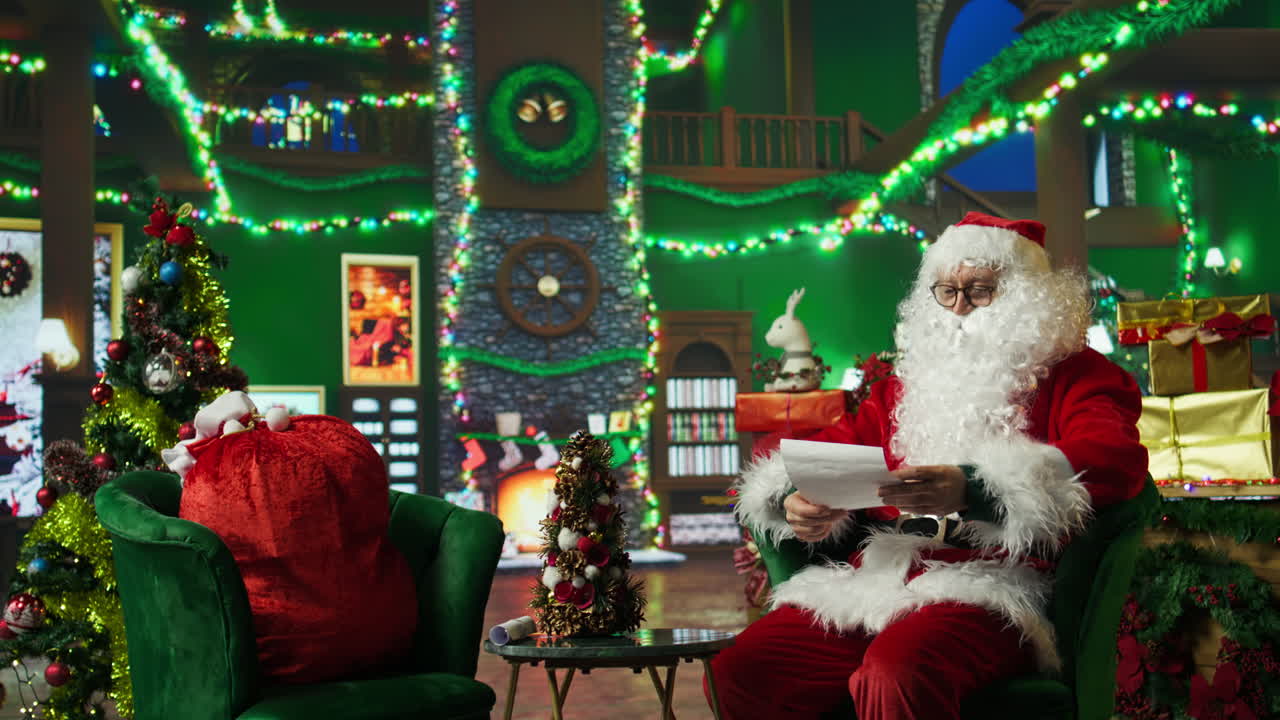 산타가 편지를 읽고 있다