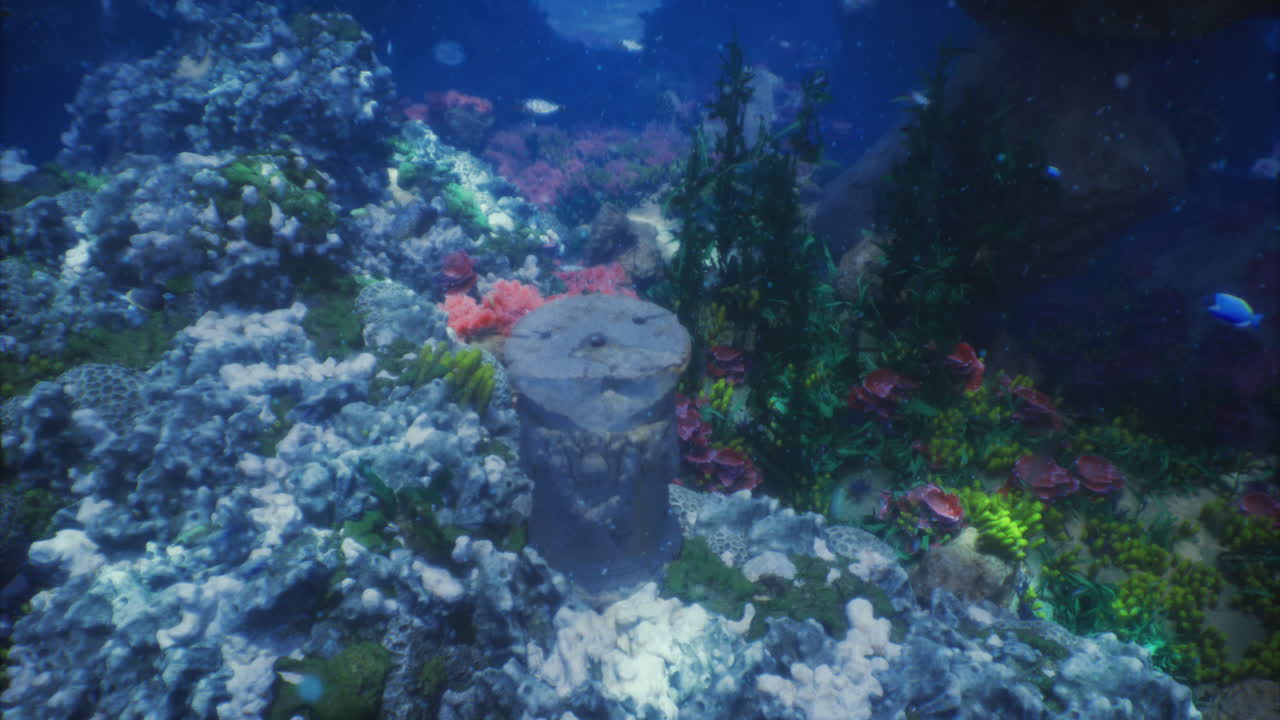 Coral reef ecosystem thriving with vibrant marine life and structures