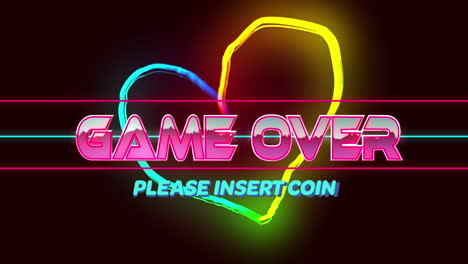 animación del juego por favor inserte moneda, corazón y líneas en fondo negro