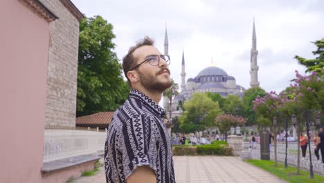 the young man is traveling in istanbul.