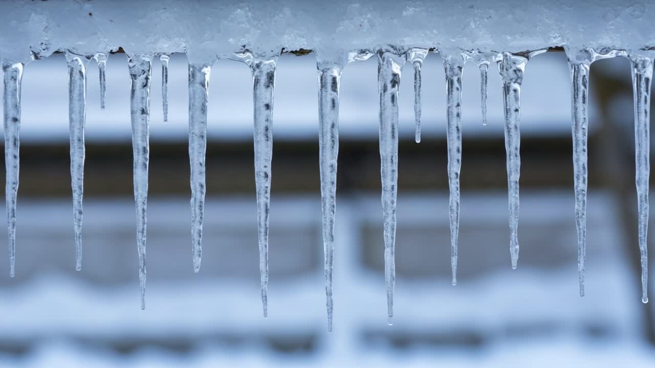 Majestic Icicles Hanging in a Winter Wonderland, Captivating Display of Nature’s Artistry with Sparkling Ice Formations and a Glimmering Frozen Background