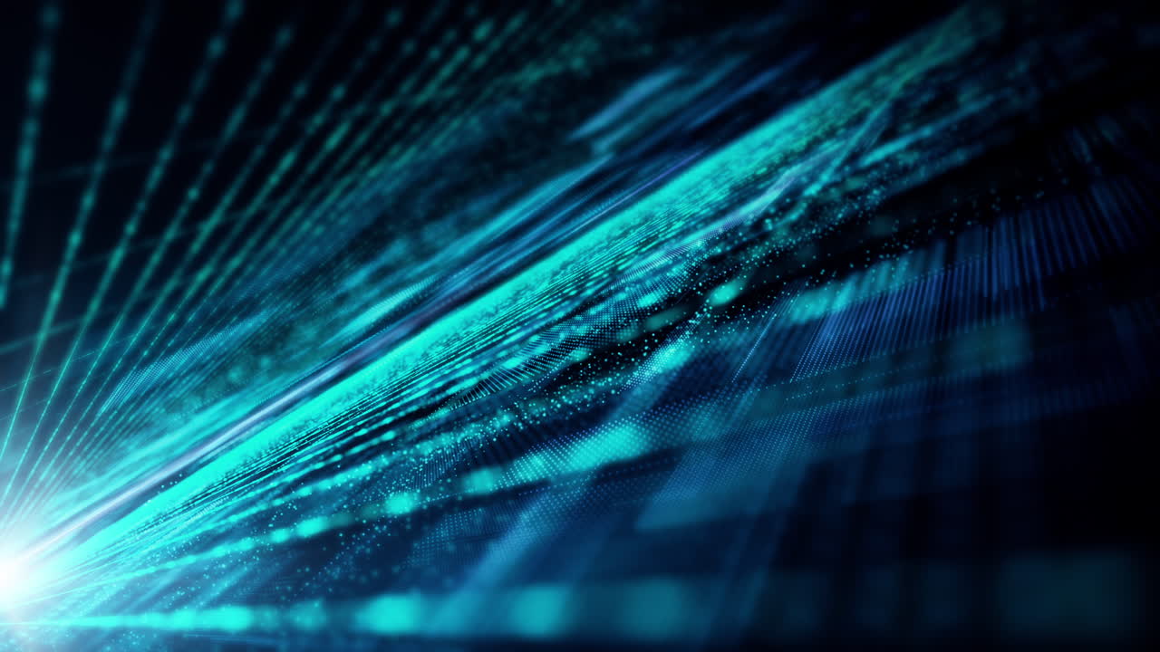 Immersive cyber space with captivating motion abstract matrix particles forming a mesmerizing grid amidst futuristic wonders