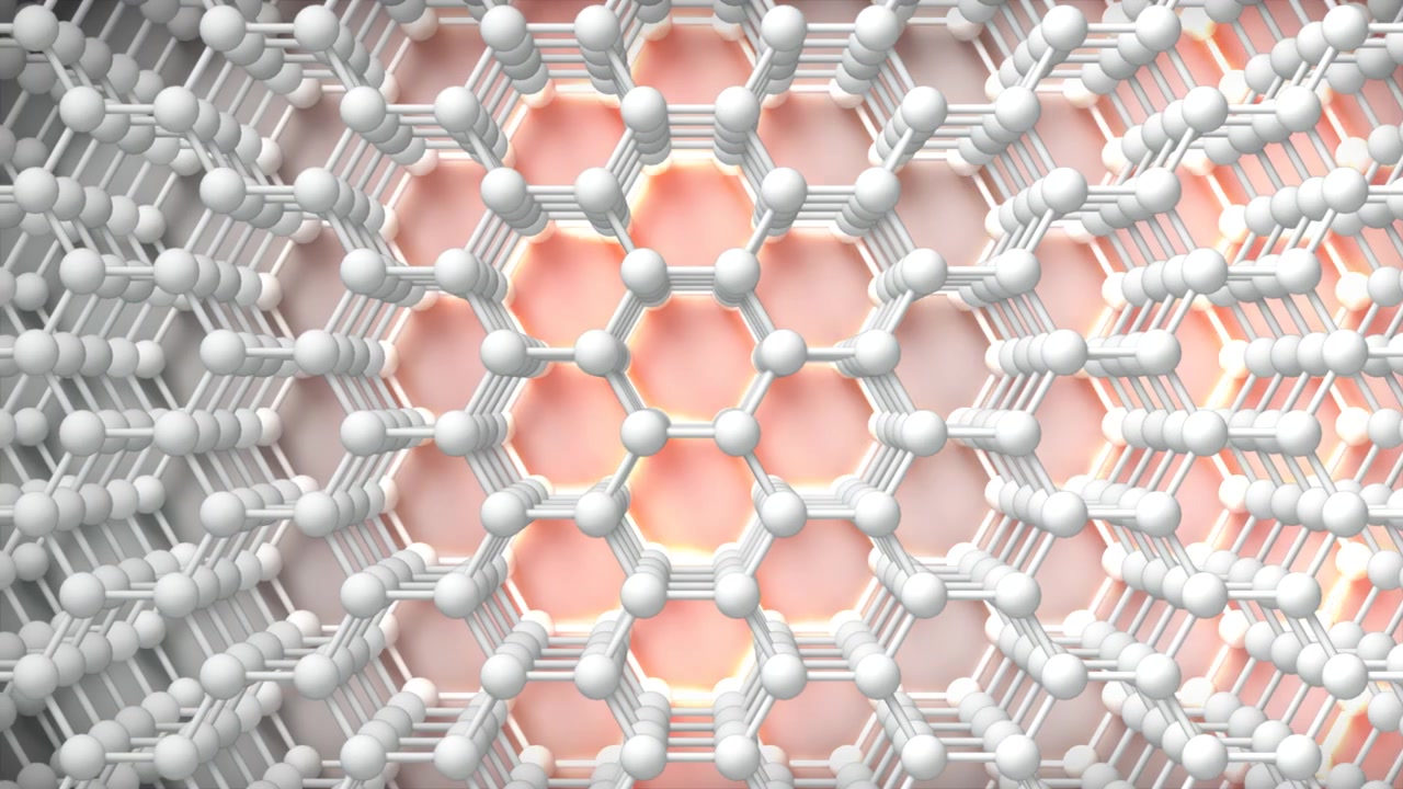 Grafen Isı Dağılım Yığını Yatay Döngü Gri. Bu nanoteknoloji 3D animasyon, moleküler düzeydeki mühendisliği temsil etmektedir.