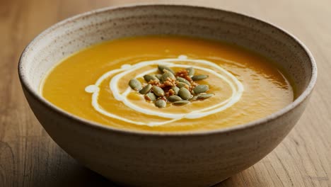 creamy pumpkin soup with pumpkin seeds