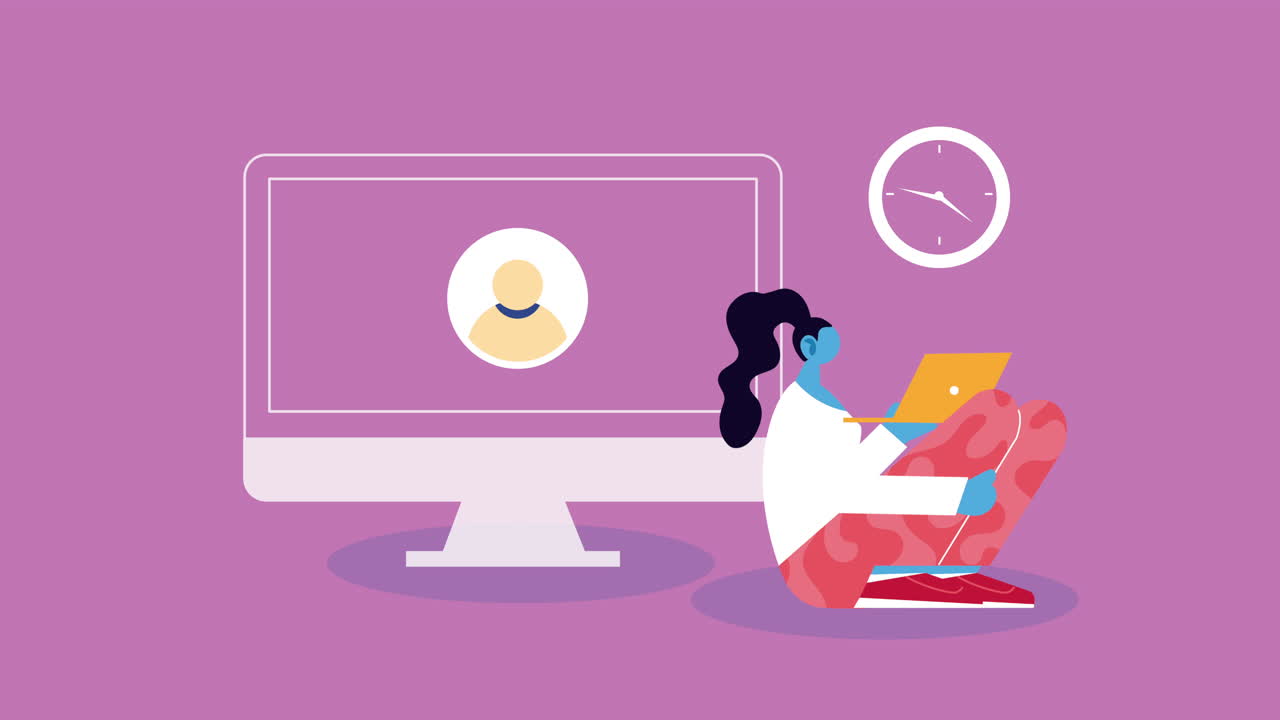 woman using laptop and desktop working in home