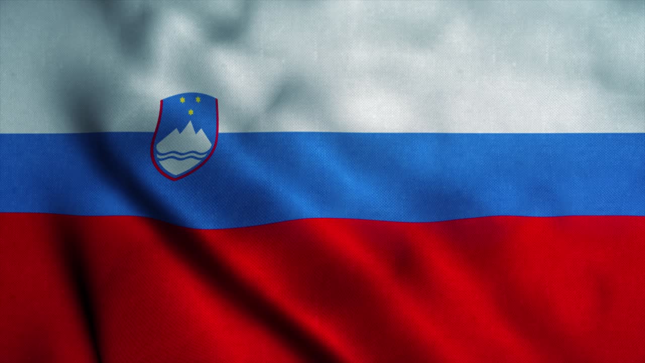 Slovenia flag waving in the wind. National flag of Slovenia. Sign of Slovenia seamless loop animation. 4K
