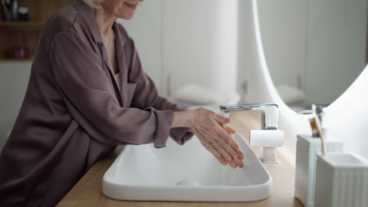 An Elderly Woman in a Bathroom