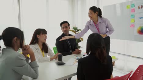 presentación de proyectos empresariales por un líder de equipo de empresarias cualificadas