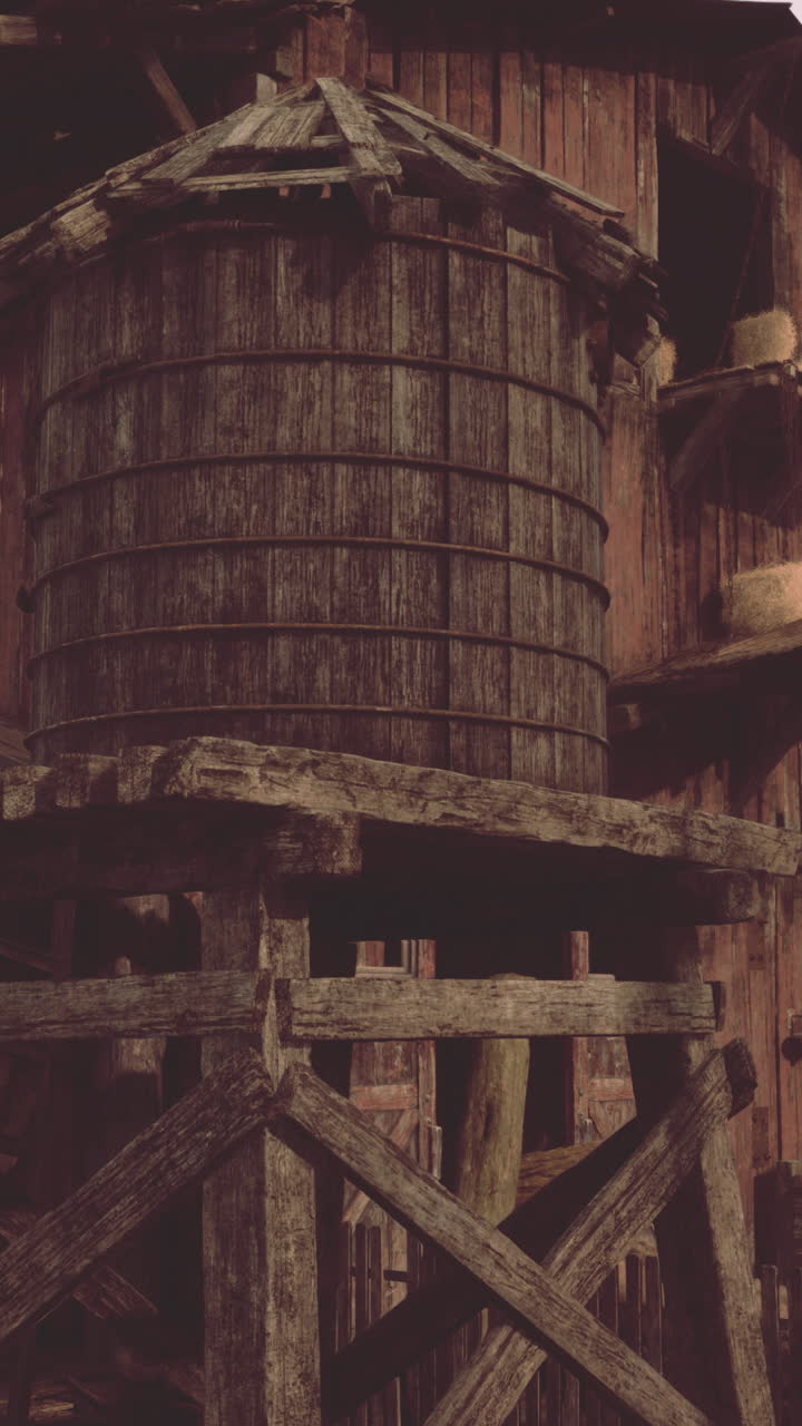 vieja torre de agua de madera en una granja