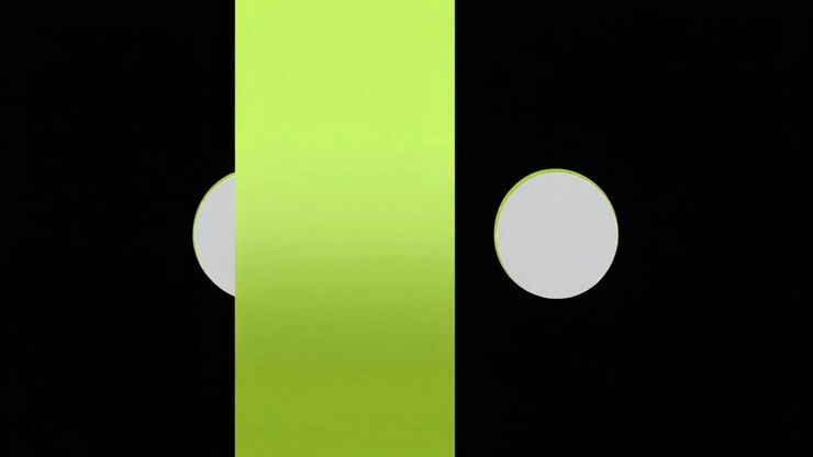Motion graphic astratta con barra verde in movimento e cerchi.