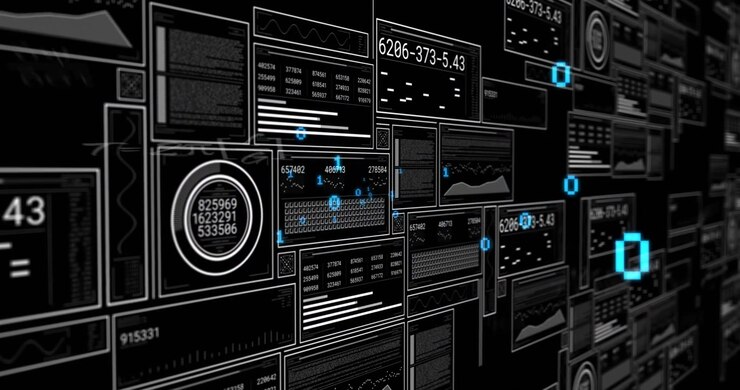 Bright blue digit 1 appearing over data panels, gauges updating, showing live data processing