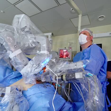 robotic assisted minimally invasive surgery with surgical robot. robotic surgical system in hospitals concept. da vinci surgery