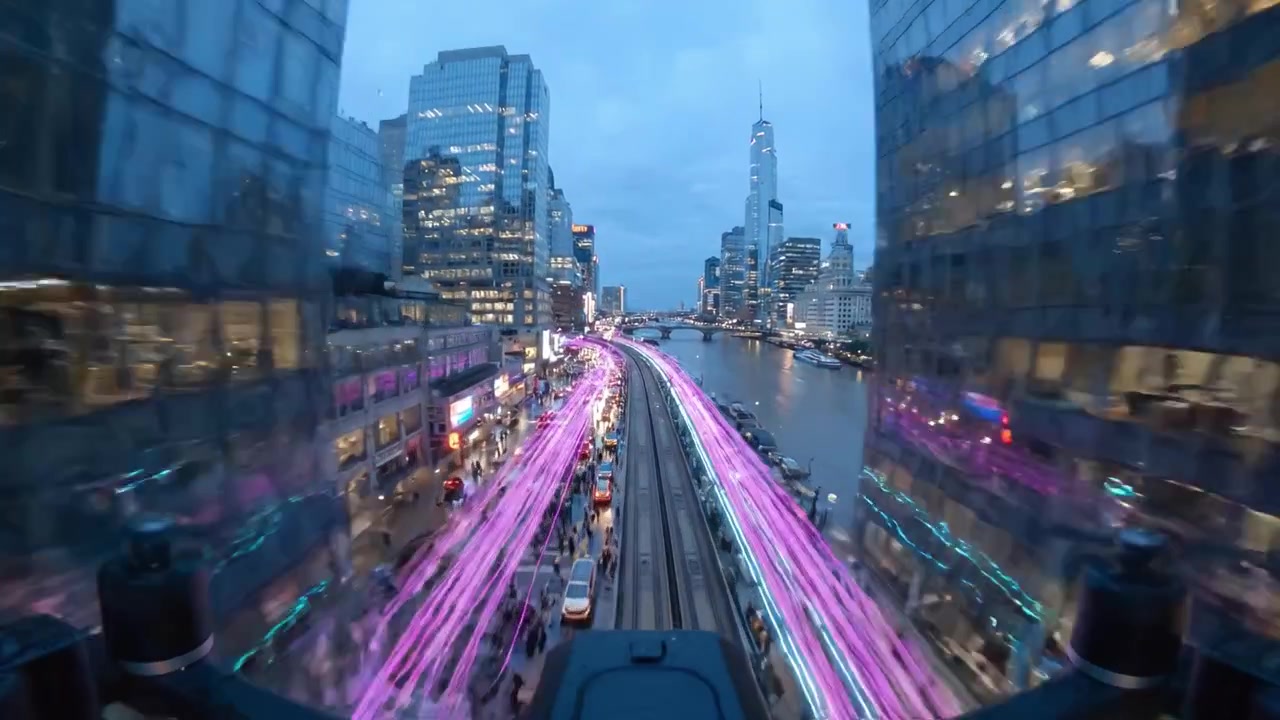 Dynamic Cityscape: A Vibrant Evening of Urban Life with Busy Streets, Glowing Lights, and Movement Captured in a Dual Frame Perspective of City Adventures
