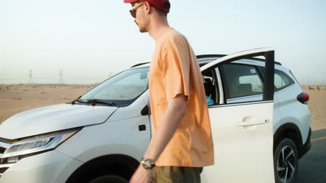 broken down car in the desert