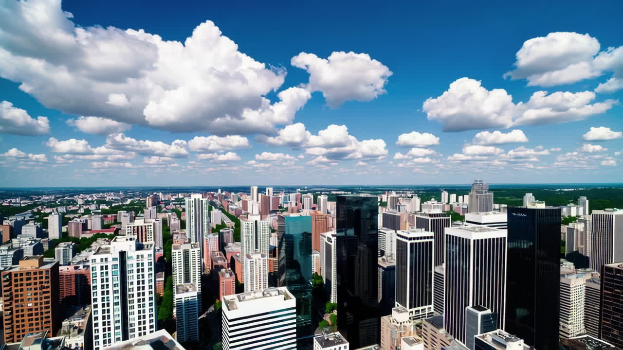 Cityscape Aerial View with Clouds