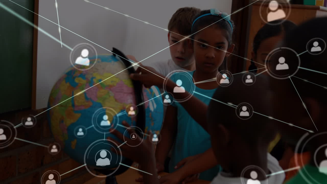 animación de la red de conexiones entre diversos escolares con el mundo