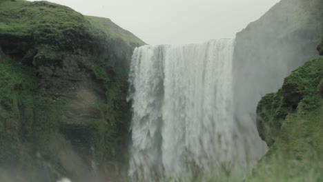 Rack-Fokus-Von-Pflanzen-Bis-Zum-Wasserfall-In-Island