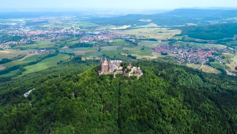 Hohenzollern-Castle,-Germany.-Aerial-FPV-drone-flights.