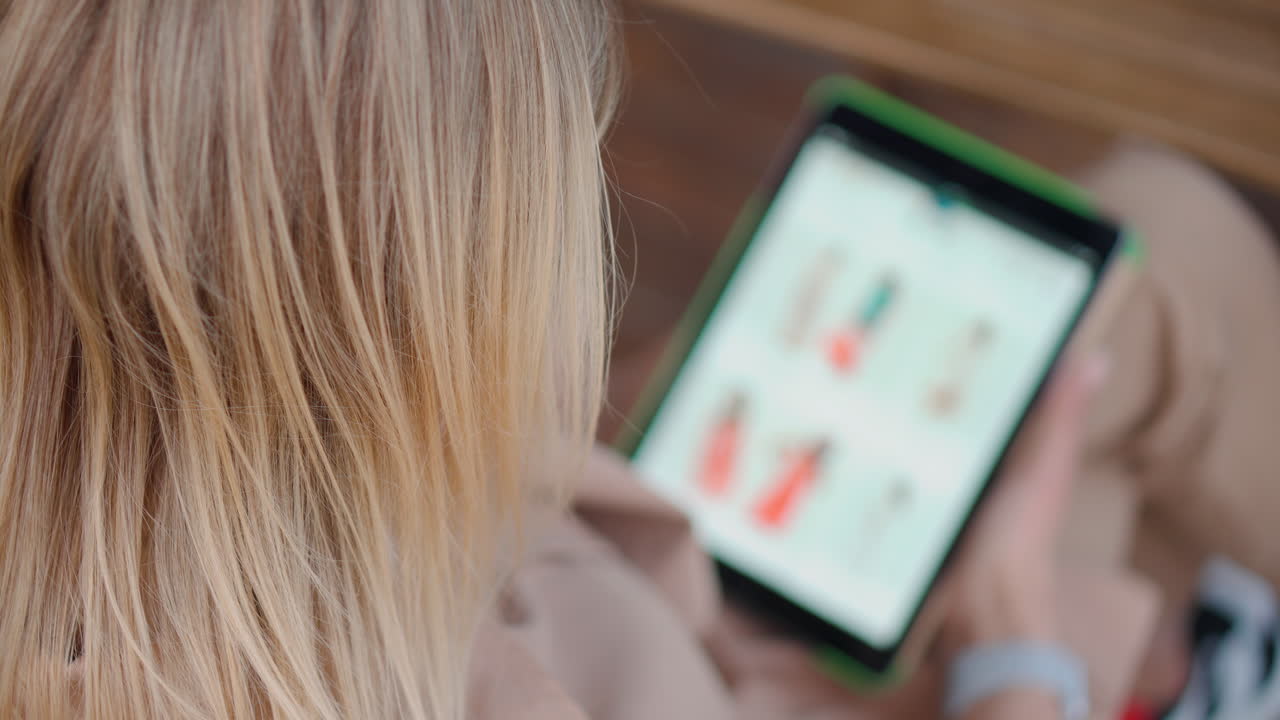 mujer comprando en línea en una tableta