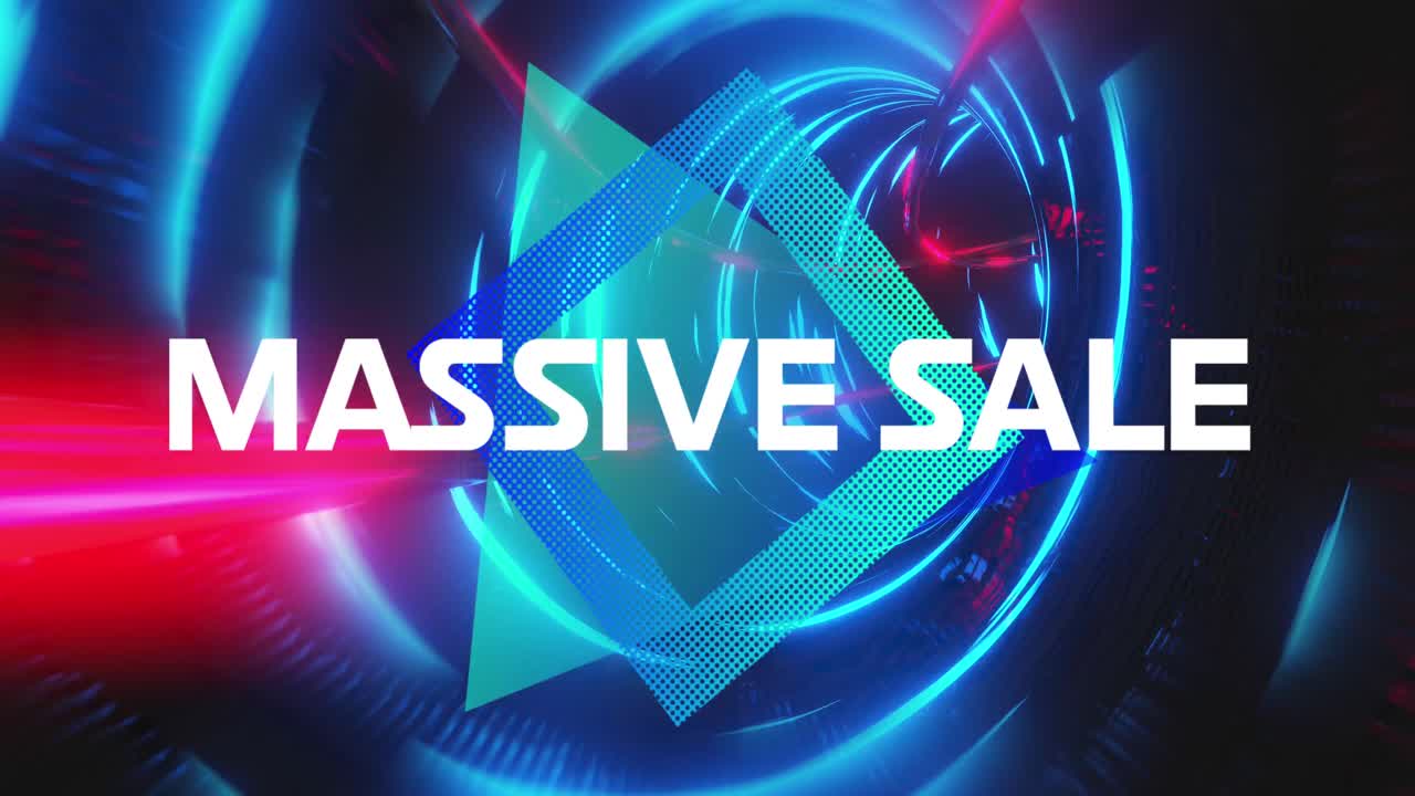 파란 빛으로 만든 광장과 터널 위의 대규모 판매의 애니메이션