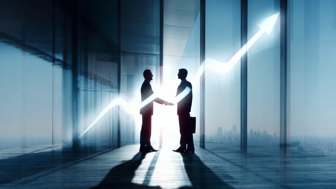 Sviluppo di partnership commerciali: un gesto simbolico di accordo e collaborazione con un grafico in crescita in un ambiente aziendale moderno