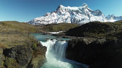 Salto-Grande-Waterfall-in-Torres-del-Paine-National-Park-in-Chile,-Aerial