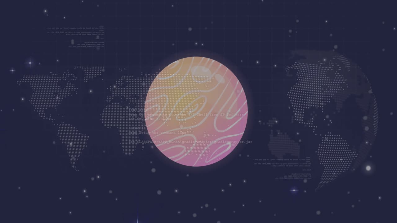 컴퓨터 언어를 통해 원의 추상적인 패턴의 애니메이션과 별에 대한 지도