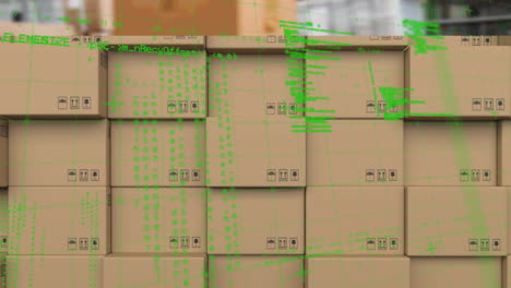 animation of statistics processing over conveyor belts with boxes