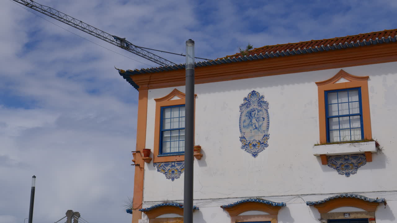 Exterior Of Building With Azulejo Tiles In Aveiro, Portugal. Static shot