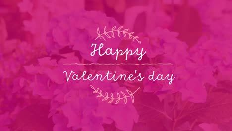 Animation-Eines-Glücklichen-Valentinstags-Mit-Rosa-Blumen-Im-Hintergrund