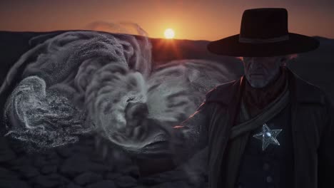 cowboy in a dust devil sunset