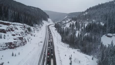 Aerial-footage-of-a-terrible-traffic-jam-on-I-70-in-Colorado
