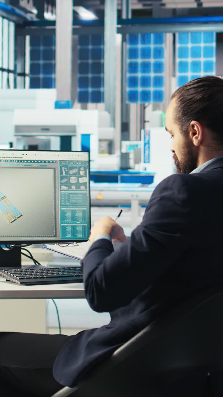 Vertical Video Eco Friendly Solar Panels Photovoltaics Factory Technician Working To Reduce Downtime