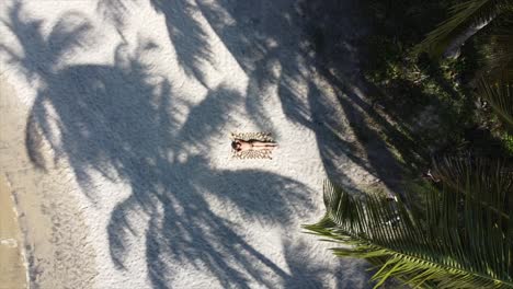 Hermosa-Chica-Bronceándose-En-Topless-En-La-Cálida-Playa-Brasileña-Tiro-De-Drone-Panoramización