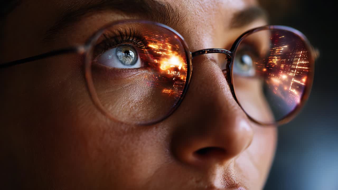 A Close-Up of a Person's Face Reflecting a Vibrant Cityscape in Their Glasses, Transitioning to a World Map for a Powerful Visual Impact on Perspective and Global Awareness