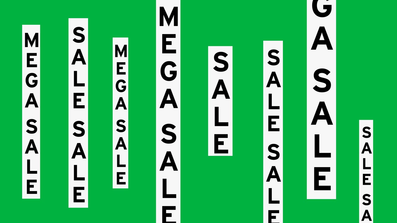 Animeret tekst 'Mega Udsalg' med bevægelsesgrafik på greenscreen