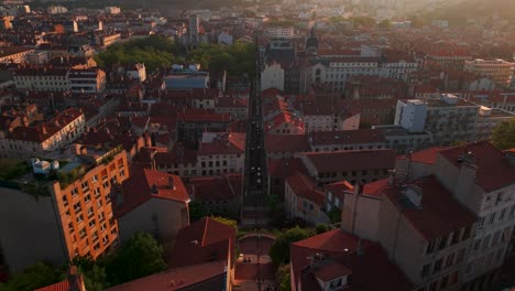 aerial shot over saint etienne revealing the cret de roch in the foreground and the place jean jaures and the crassiers in the background, loire departement, auvergne rhone alpes region, france