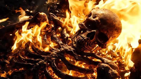 a burning skull in the middle of a fire