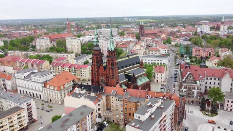 cityscape with the roman catholic diocese of legnica in southwestern poland