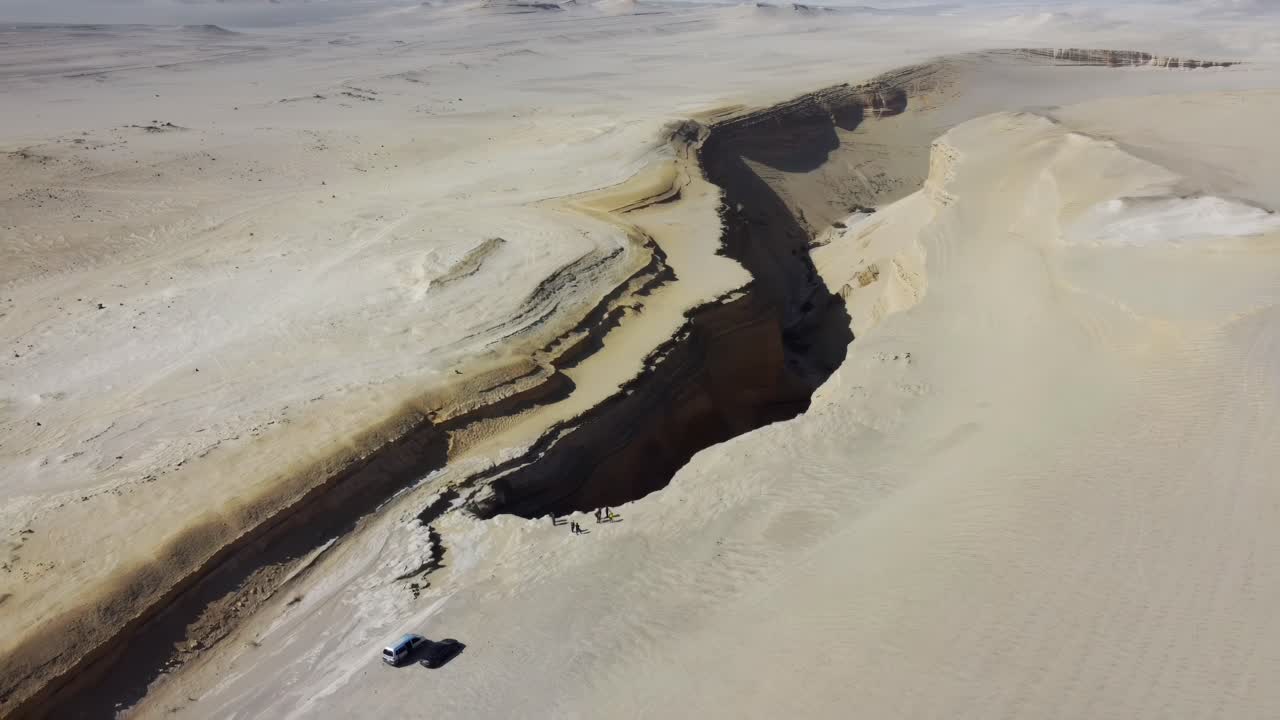 Deep winding canyon with rugged, eroded rock formations in the Peruvian desert