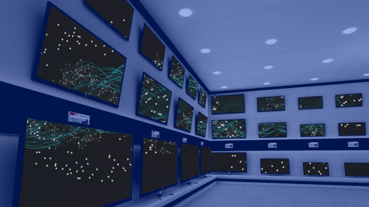 Animation of screensavers on screens in tech store