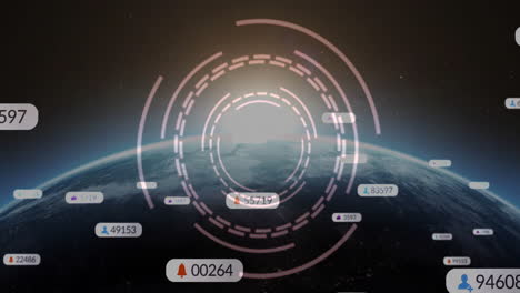digital notifications and data analytics animation over view of earth from space