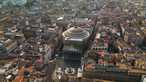 drone orbits above pantheon and piazza della rotonda in rome, italy