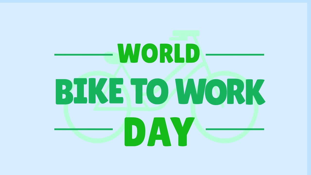 Animation of world bike to work day text with bicycle icon on blue background